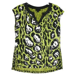 Worthington Top Womens Size M Green Animal Print Cap Sleeves Pullover